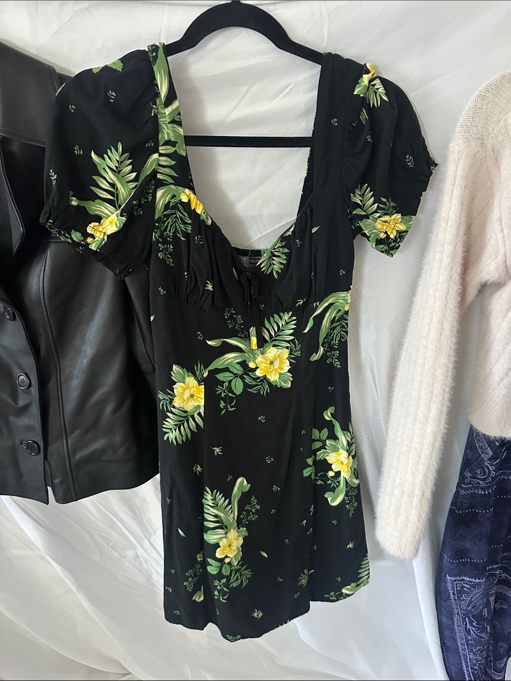 Urban Outfitters Black Floral Tie-Front Mini dress with Yellow Blooms